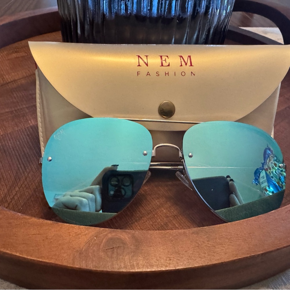 NEM Fashion Aviator Sunglasses with Blue Lenses
